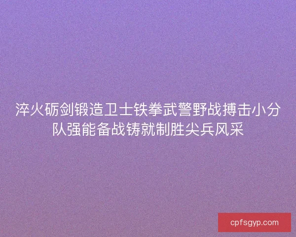 淬火砺剑锻造卫士铁拳武警野战搏击小分队强能备战铸就制胜尖兵风采